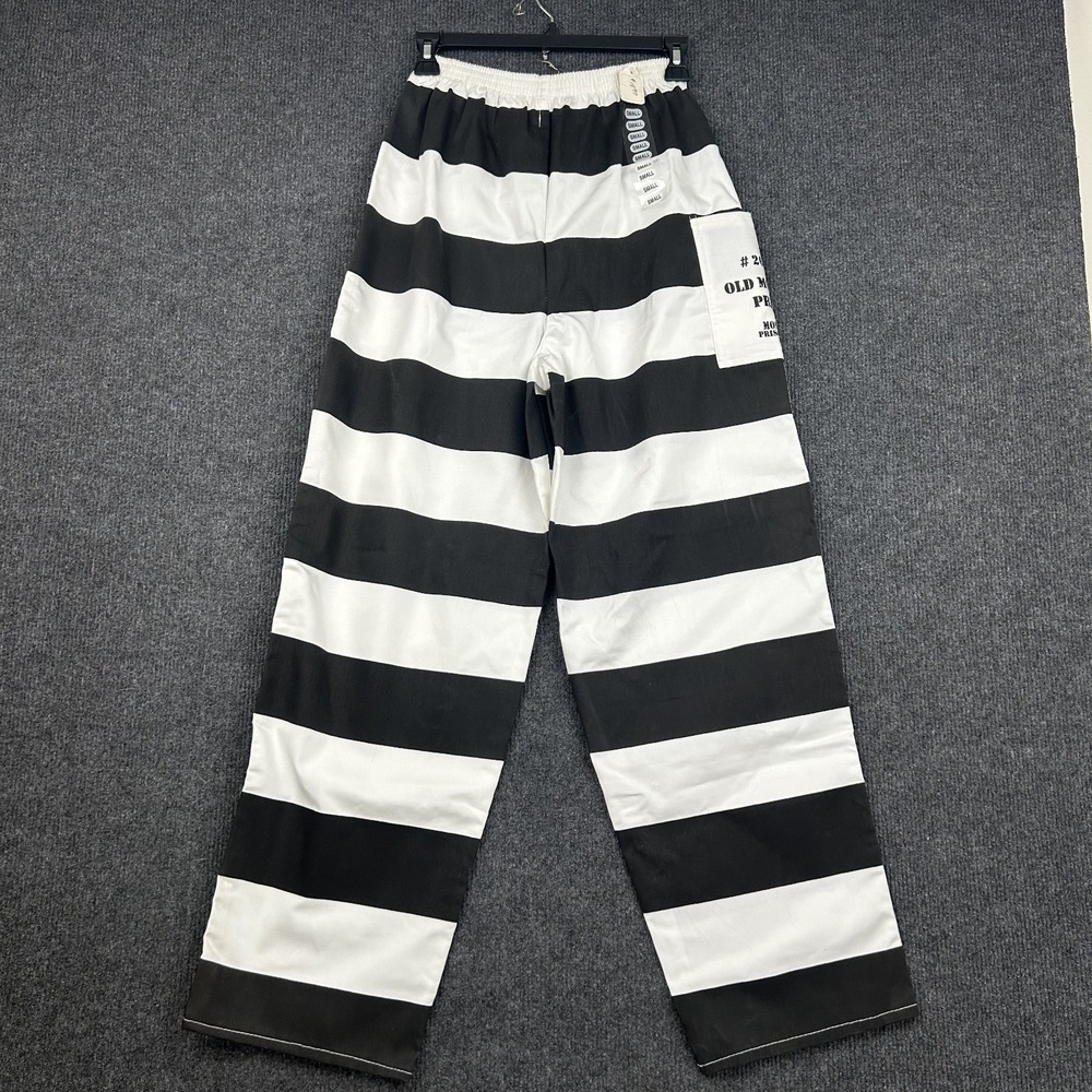 Old Montana State Prison Pants Vintage Black White Stripe Elastic - Size Small